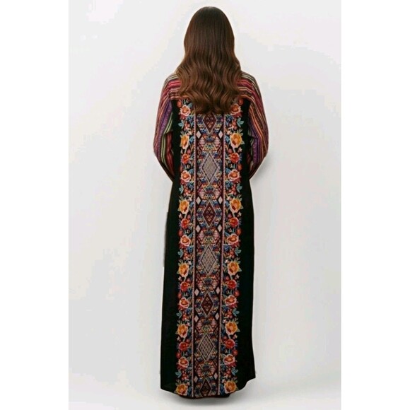 Andrée by UNIT Bohemian Embroidered Floral Striped Buttons Maxi Dress S Hippie - Picture 1 of 16